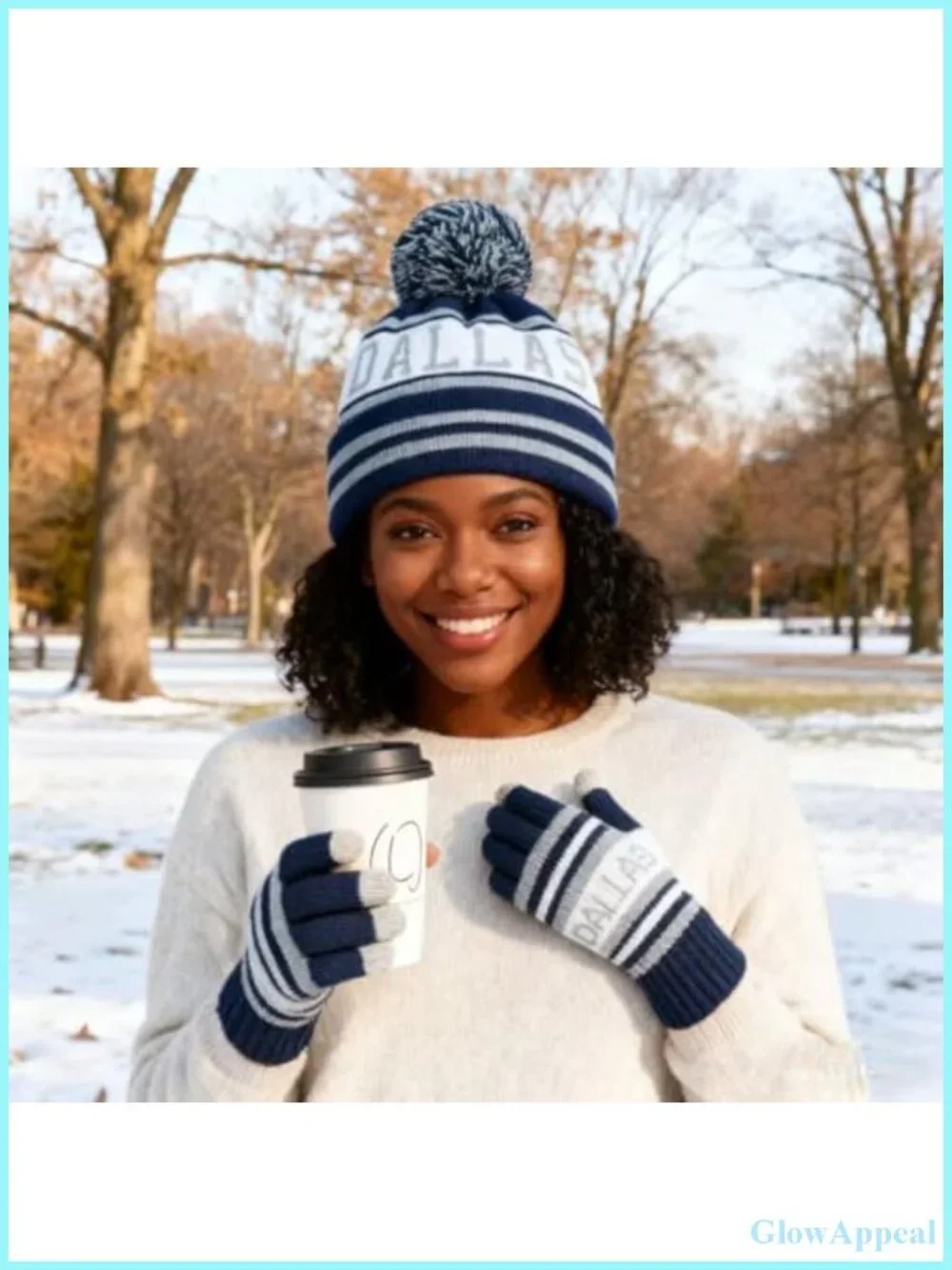 Classic Skull Cap Beanie with Faux Fur Pom & Touch Screen Gloves